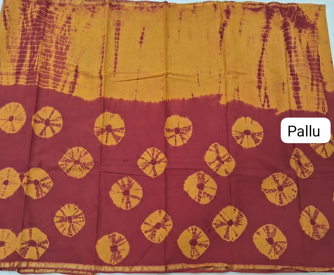 Red and Yellow Mulmul Cotton Saree pallu