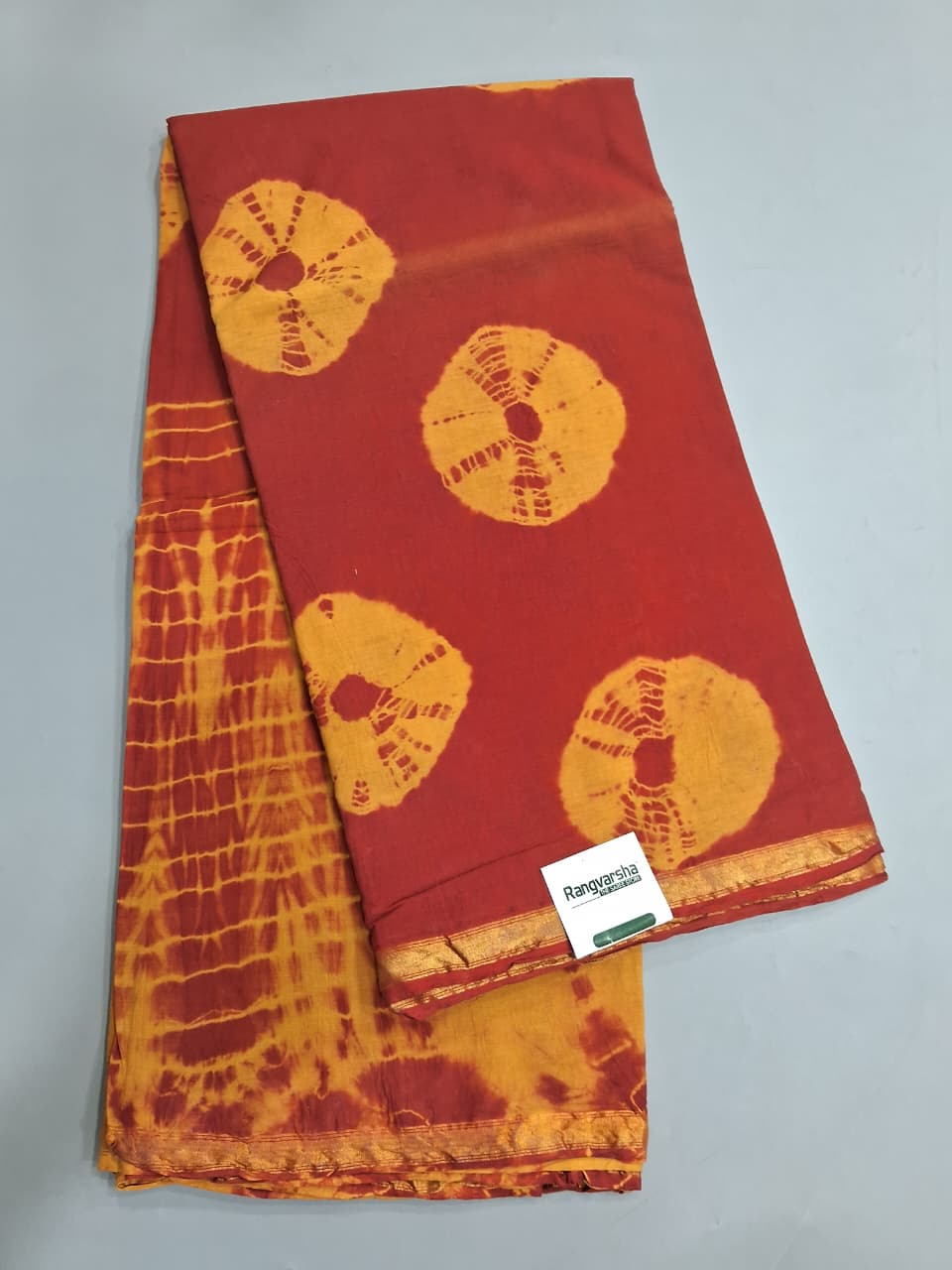 Red and Yellow Mulmul Cotton Saree
