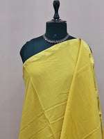 Mango Yellow Plain Mulmul Zari cotton saree 1