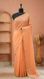 Peach Plain Mulmul Zari cotton saree 