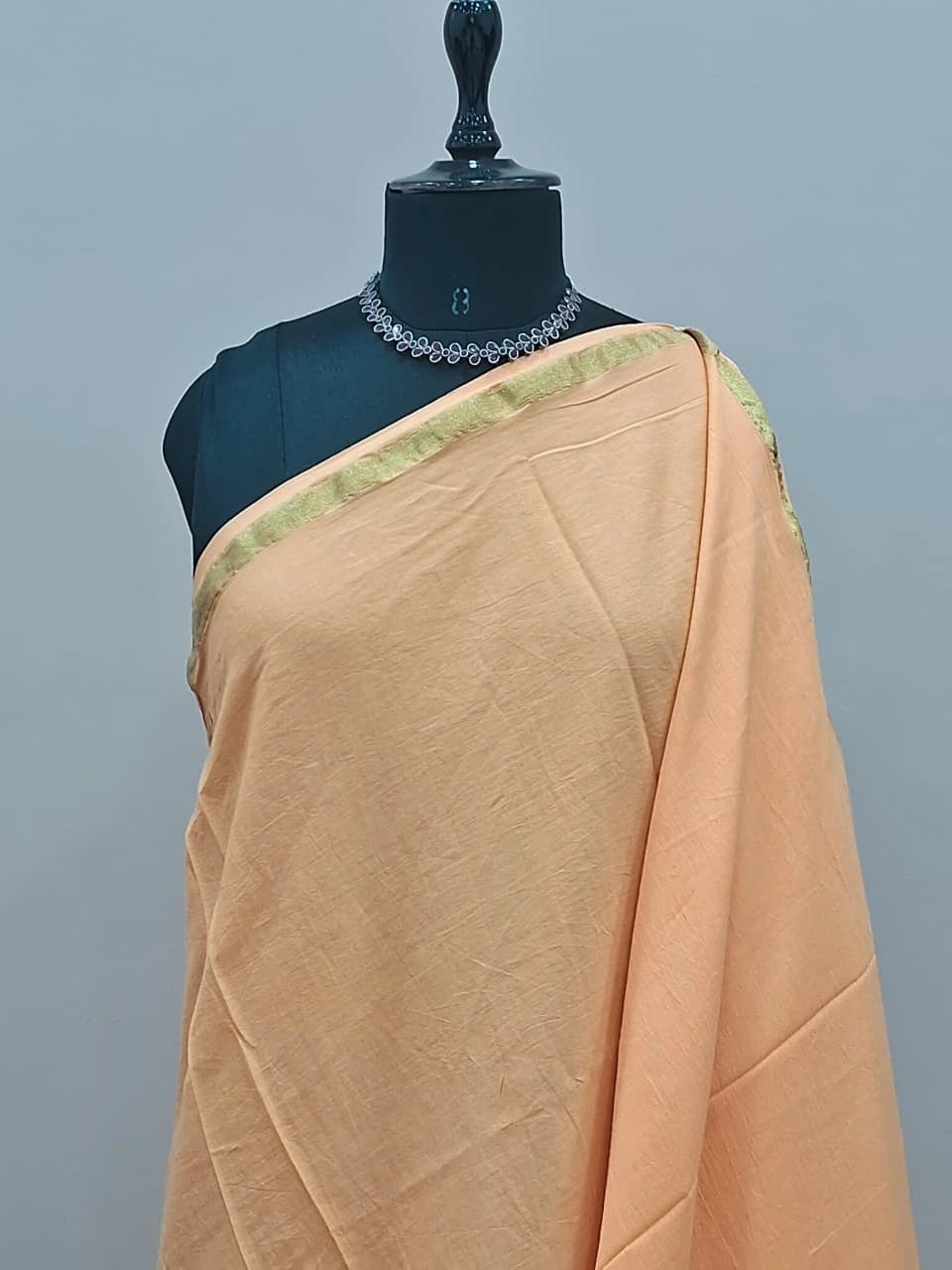 Peach Plain Mulmul Zari cotton saree 1