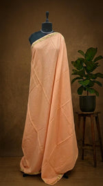 Peach Plain Mulmul Zari cotton saree 