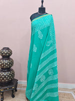 Rama green mulmul zari cotton saree 