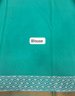 Rama green mulmul zari cotton saree blouse