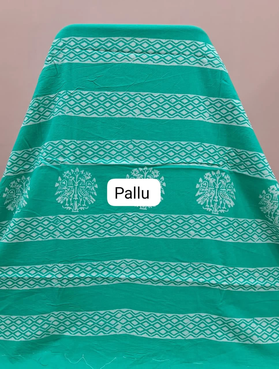 Rama green mulmul zari cotton saree pallu
