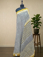 Cream mulmul zari cotton saree