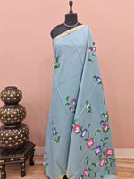 Metal grey mulmul zari cotton saree 