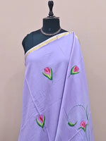 Lavender mulmul zari cotton saree 1