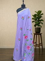 Lavender mulmul zari cotton saree