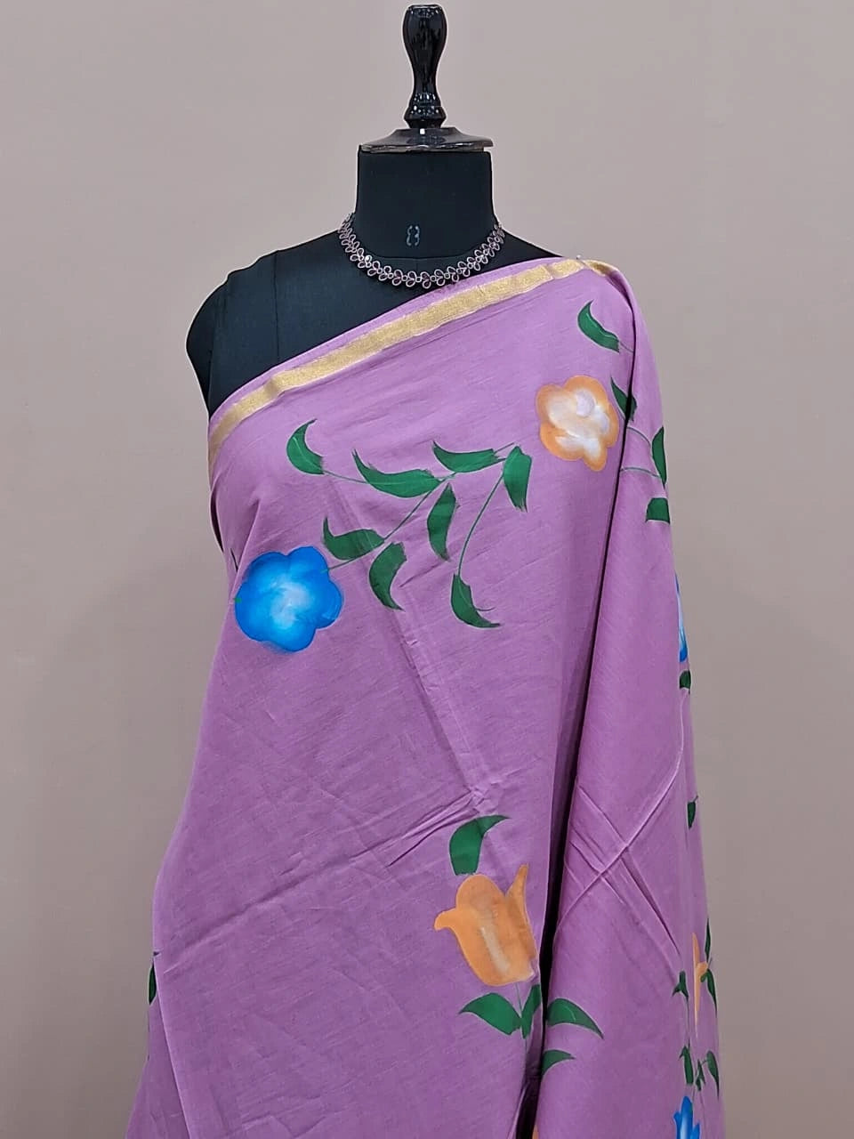 Raspberry Pink Mulmul Zari Cotton Saree 1