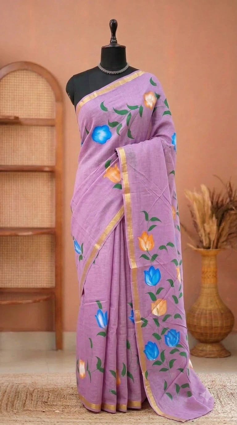 Raspberry Pink Mulmul Zari Cotton Saree