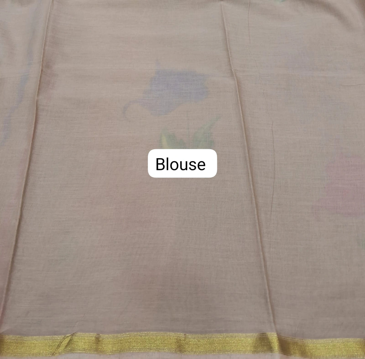 Beige Mulmul Zari Cotton Saree blouse