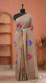 Beige Mulmul Zari Cotton Saree