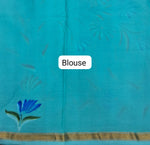 Sky Blue Mulmul Zari Cotton Saree blouse