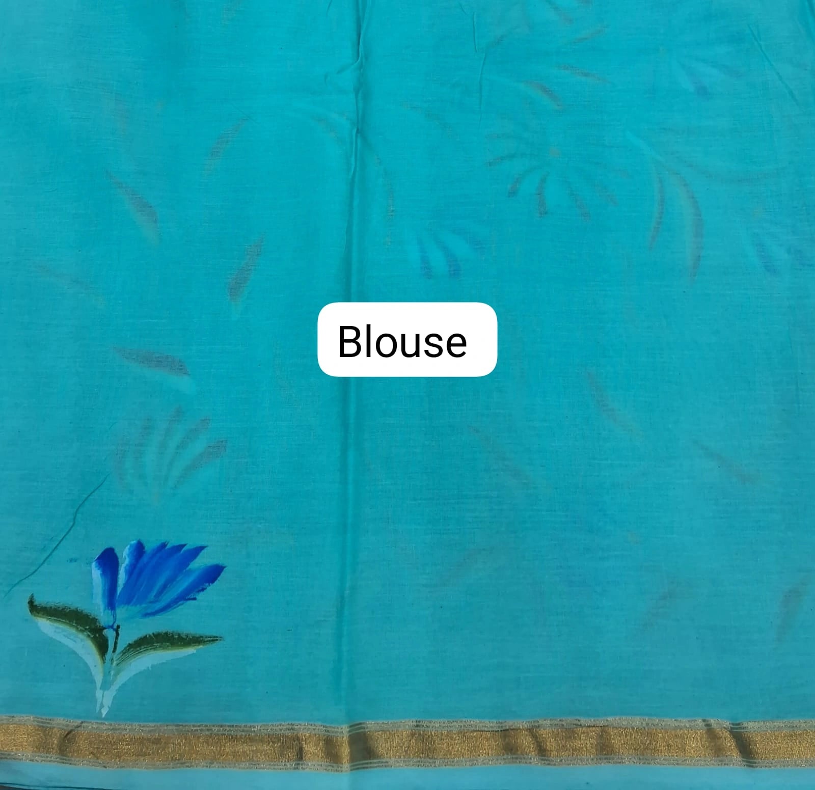 Sky Blue Mulmul Zari Cotton Saree blouse