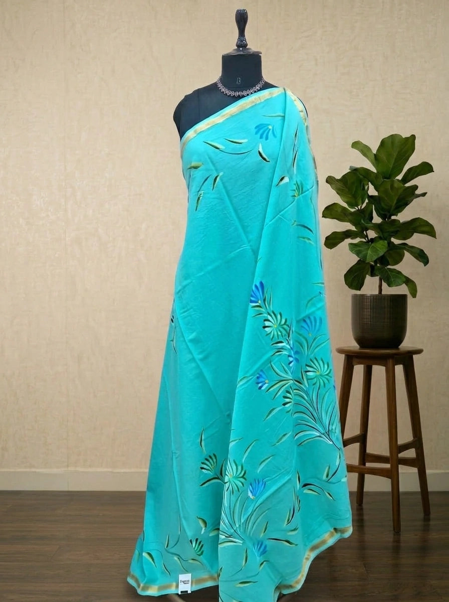 Sky Blue Mulmul Zari Cotton Saree