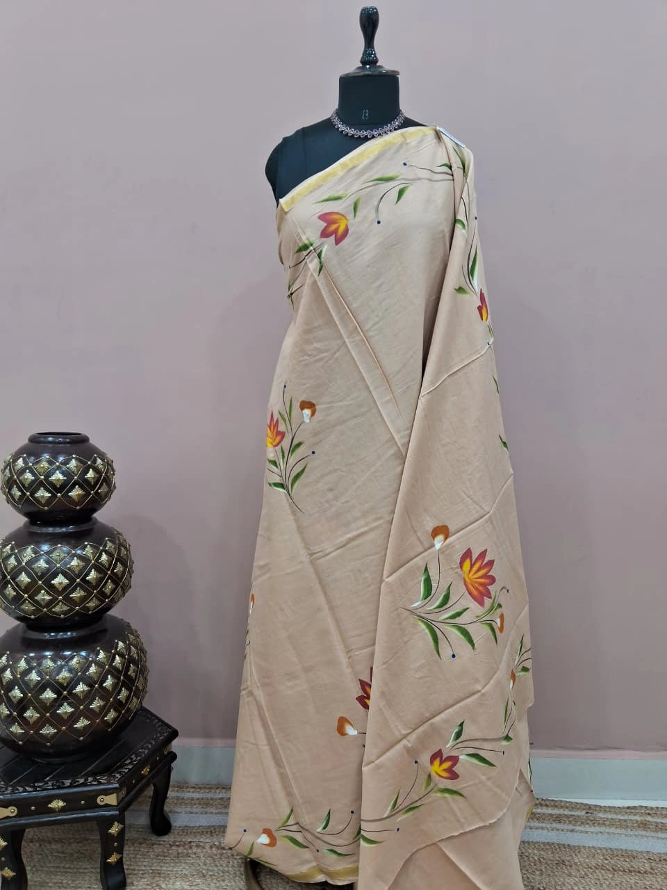 Beige Mulmul Zari Cotton Saree 
