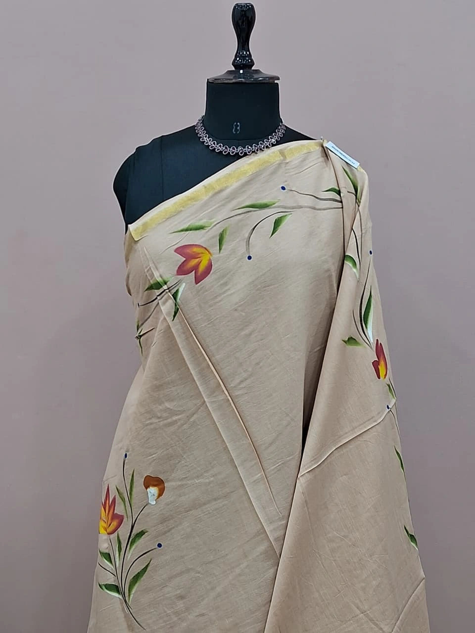Beige Mulmul Zari Cotton Saree 1