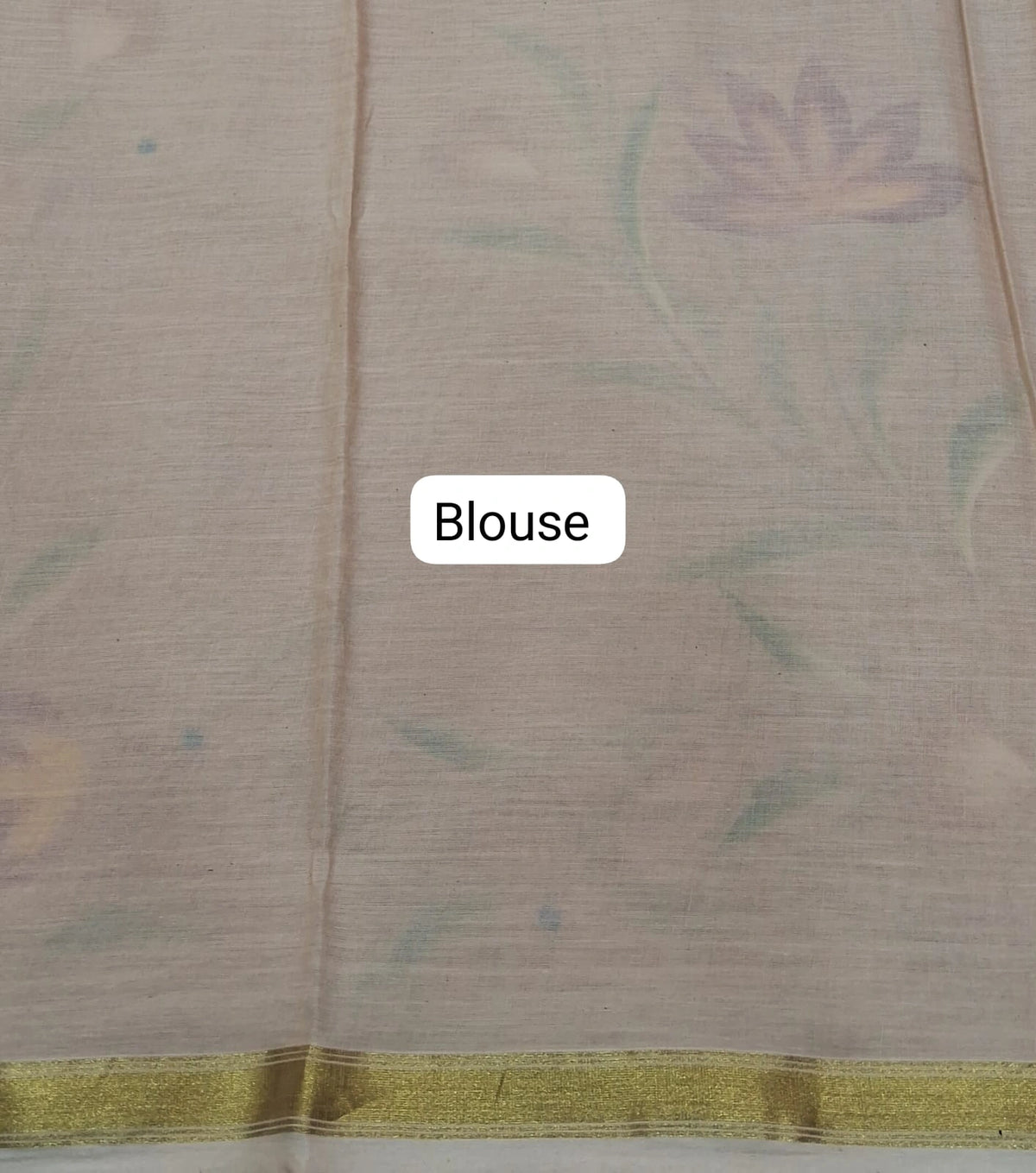Beige Mulmul Zari Cotton Saree blouse