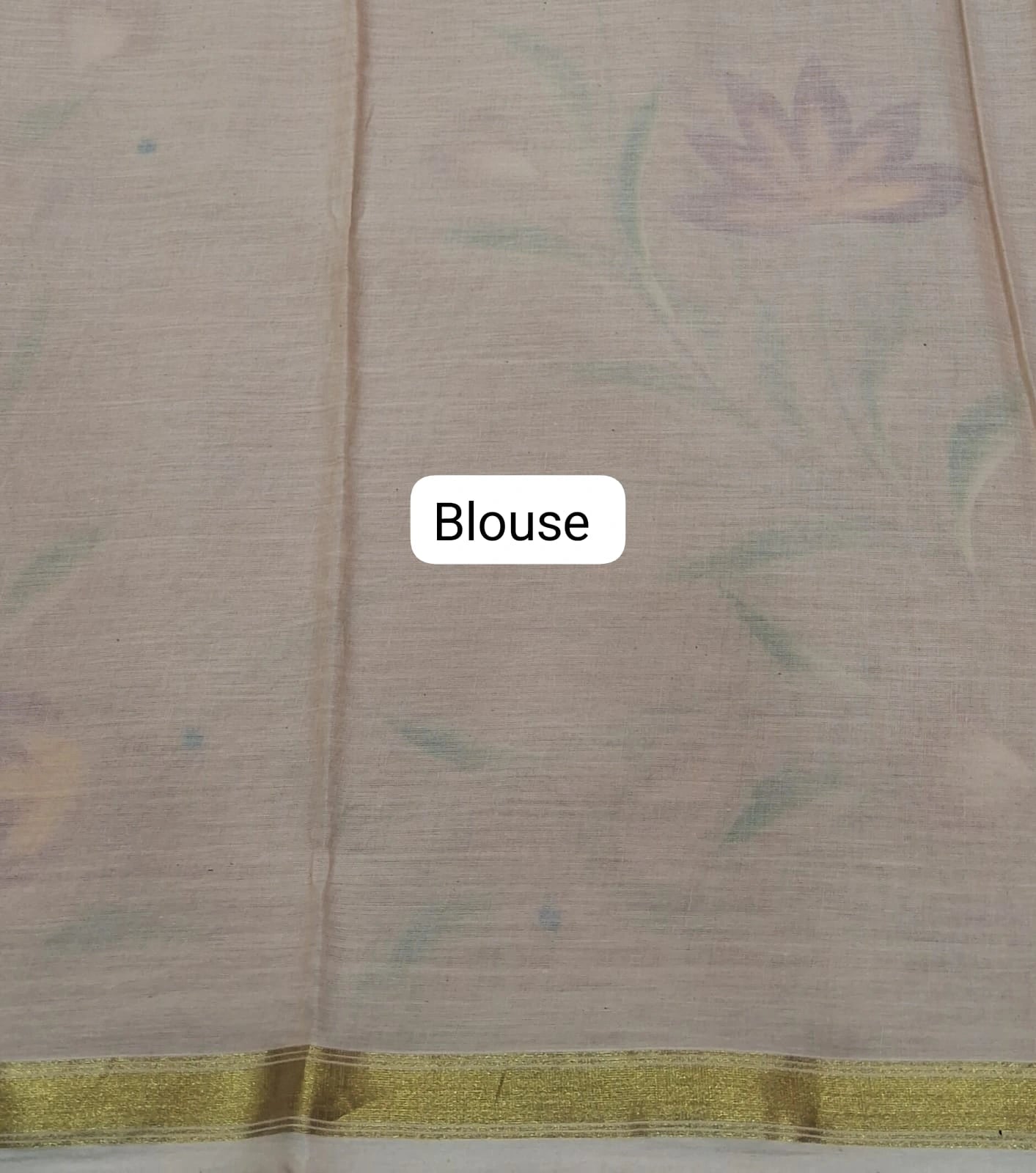 Beige Mulmul Zari Cotton Saree blouse