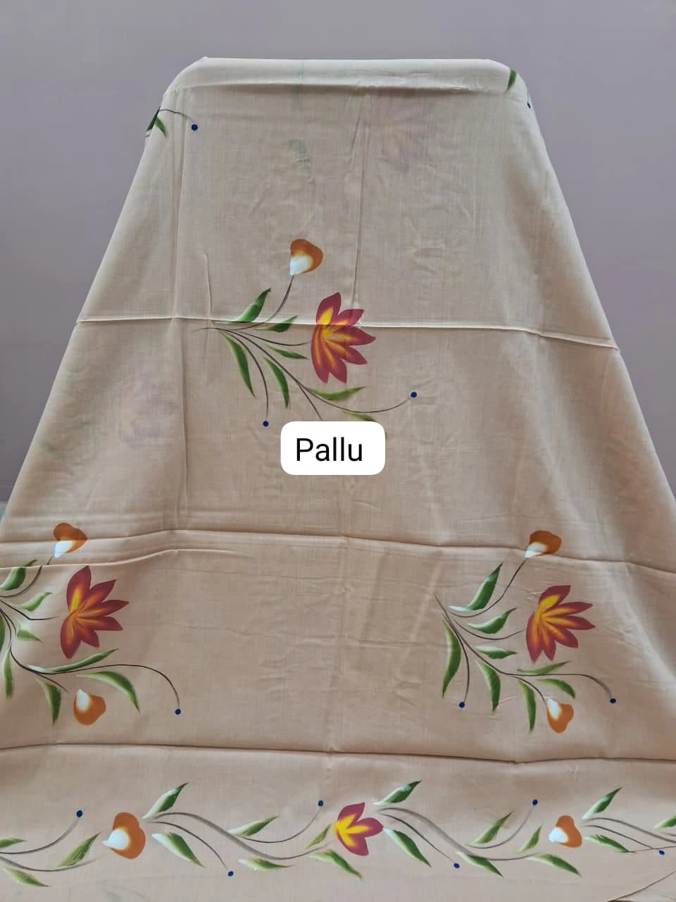 Beige Mulmul Zari Cotton Saree pallu