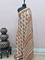 Beige Mulmul Zari Cotton Saree 