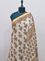 Beige Mulmul Zari Cotton Saree 1