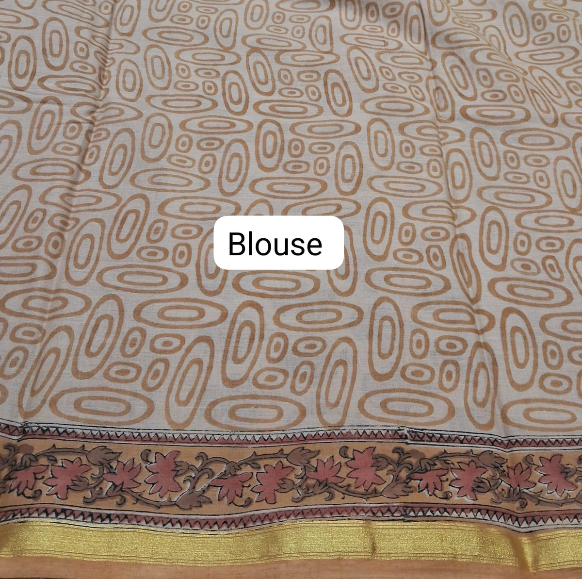 Beige Mulmul Zari Cotton Saree blouse