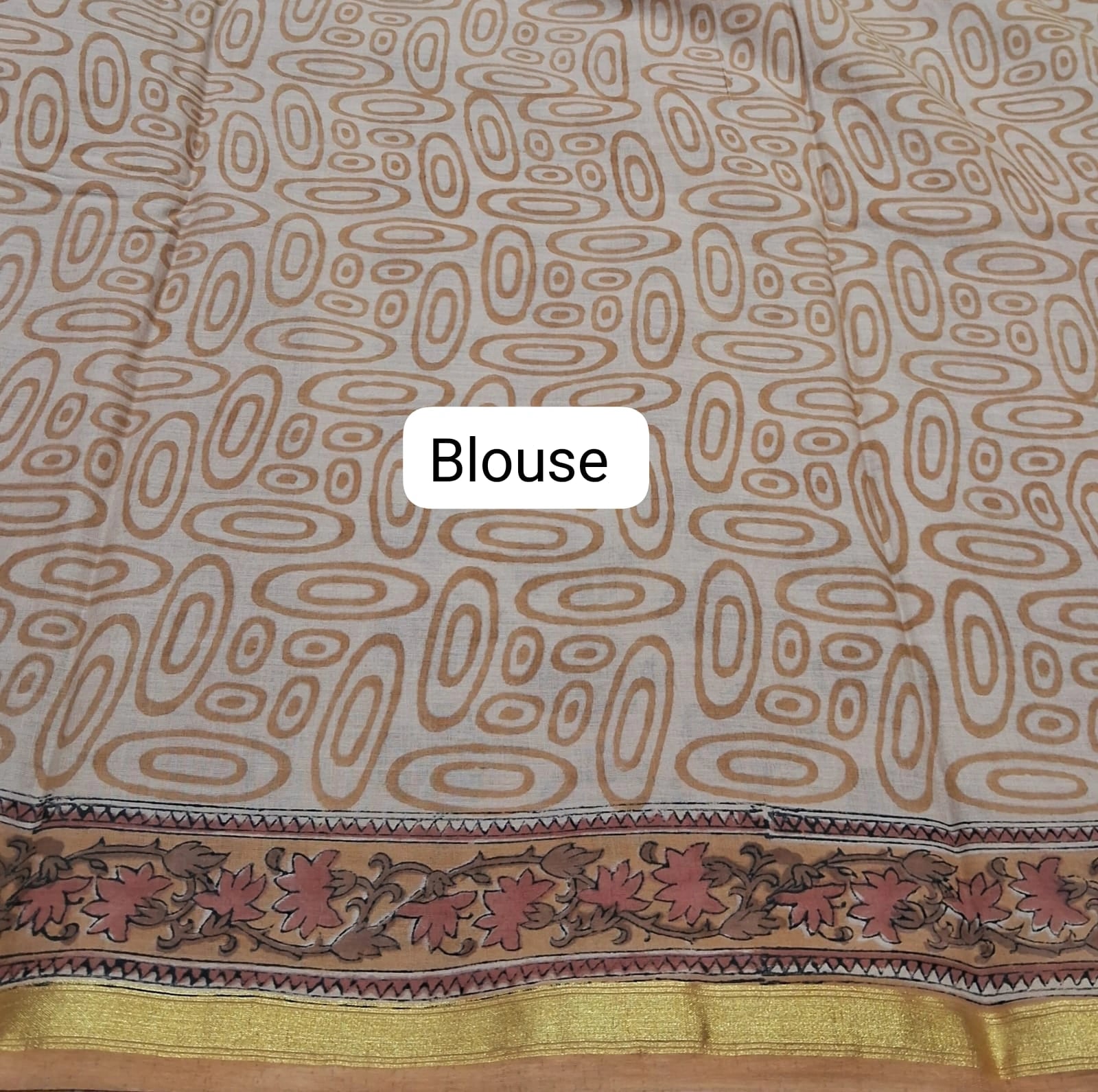 Beige Mulmul Zari Cotton Saree blouse