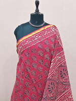 Red Mulmul Zari Cotton Saree 1
