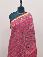 Pure Red Mulmul Zari Cotton Saree 1