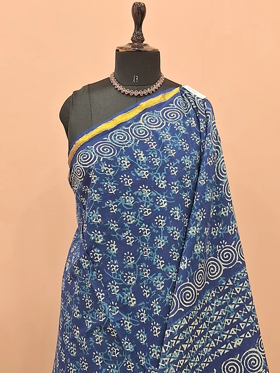 Indigo Blue Mulmul Zari Cotton Saree 1