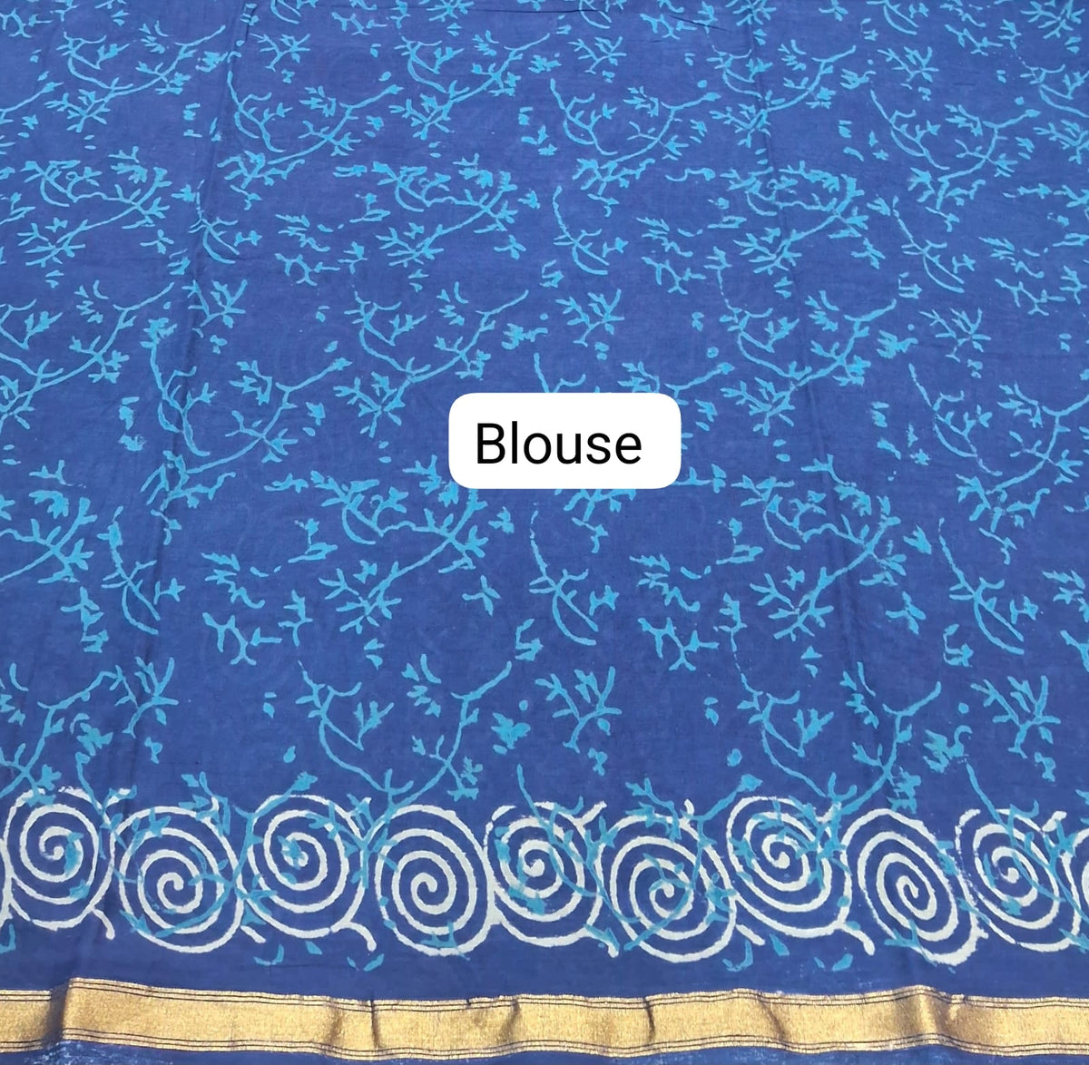 Indigo Blue Mulmul Zari Cotton Saree blouse