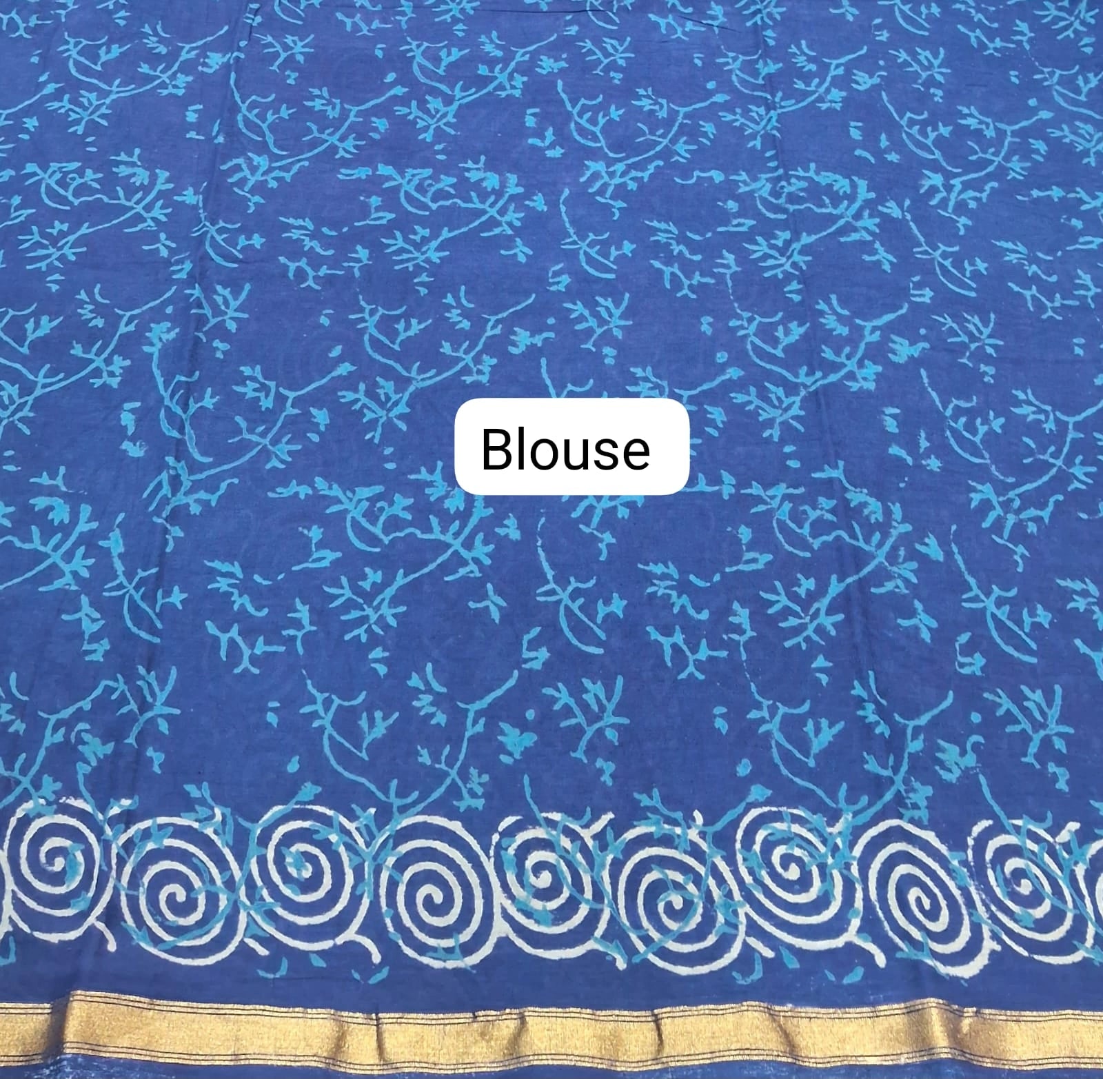Indigo Blue Mulmul Zari Cotton Saree blouse