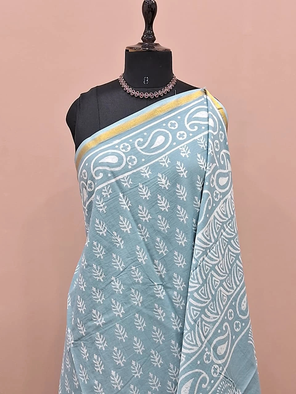 Baby Blue Mulmul Zari Cotton Saree 1