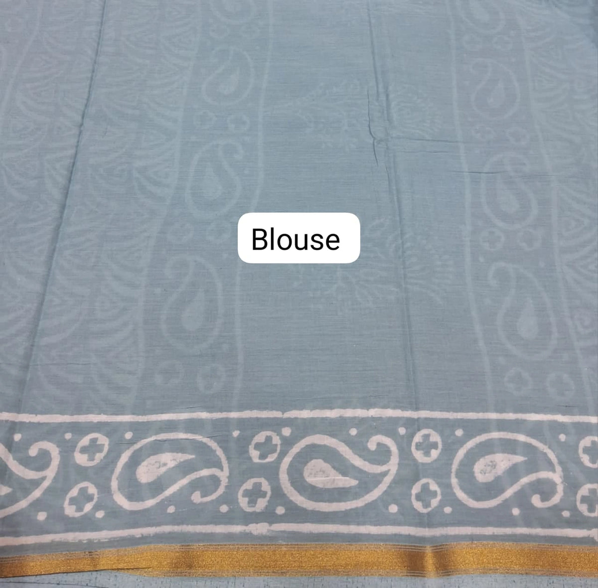 Baby Blue Mulmul Zari Cotton Saree blouse