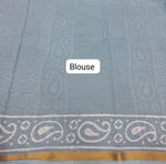 Baby Blue Mulmul Zari Cotton Saree blouse