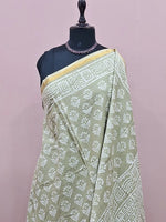 Sea Spray Green Mulmul Zari Cotton Saree 1