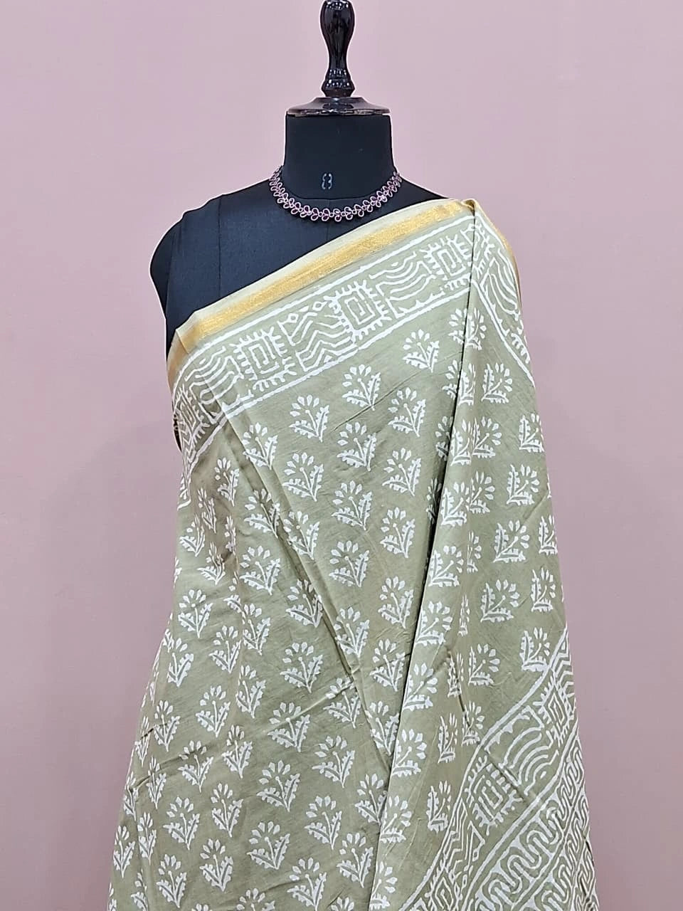 Sea Spray Green Mulmul Zari Cotton Saree 1