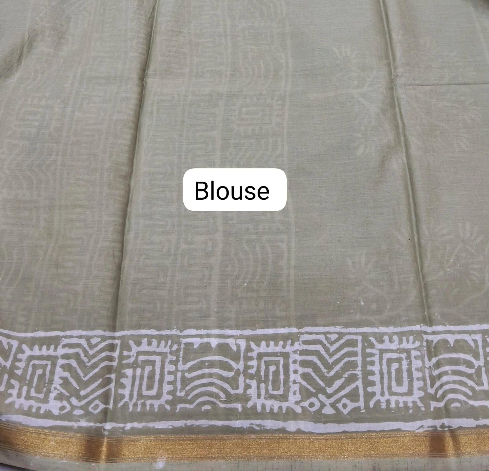 Sea Spray Green Mulmul Zari Cotton Saree blouse