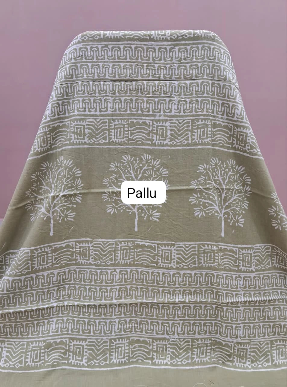 Sea Spray Green Mulmul Zari Cotton Saree pallu