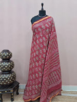 Maroon Mulmul Zari Cotton Saree 