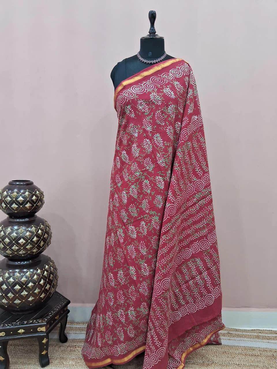 Maroon Mulmul Zari Cotton Saree 