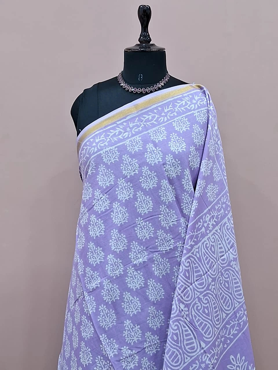 Lavender Mulmul Zari Cotton Saree 1