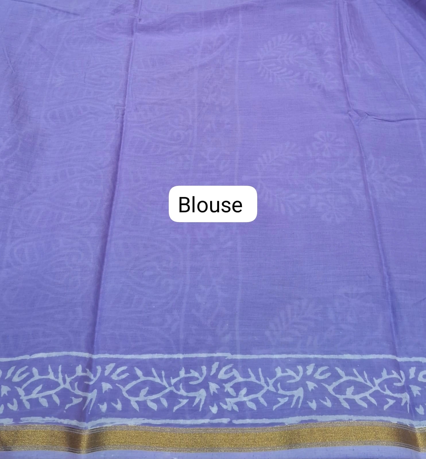 Lavender Mulmul Zari Cotton Saree blouse