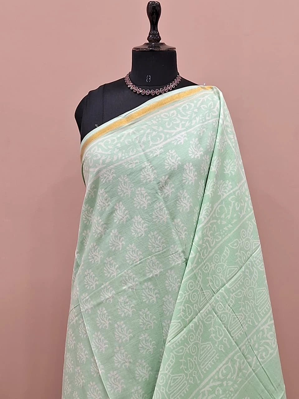 Mint Green Mulmul Zari Cotton Saree 1