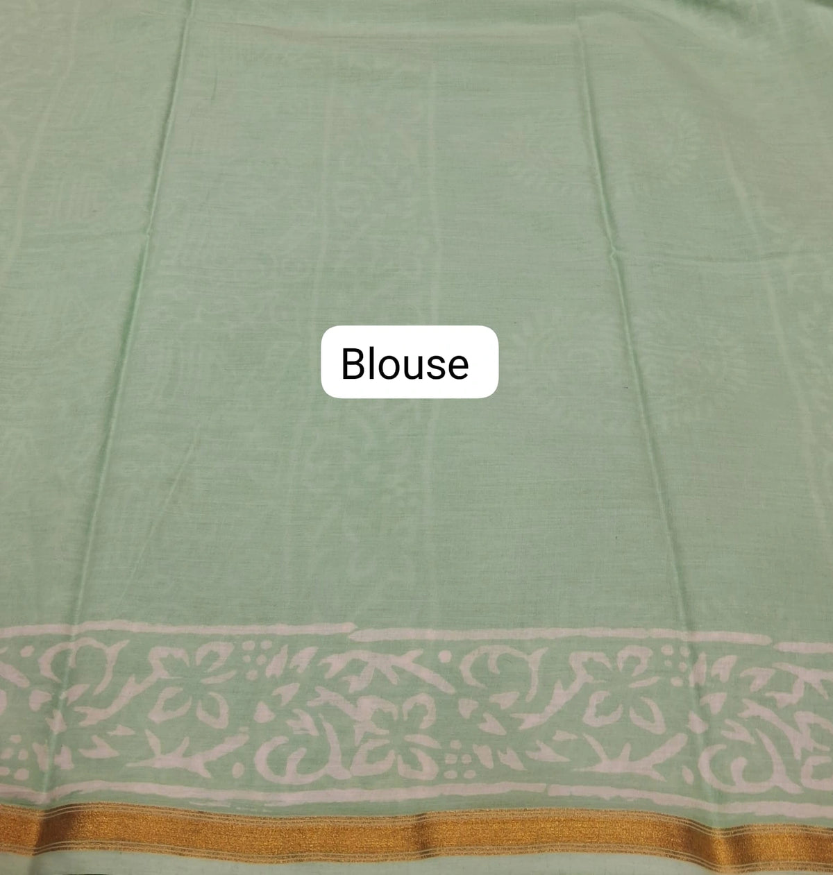 Mint Green Mulmul Zari Cotton Saree blouse