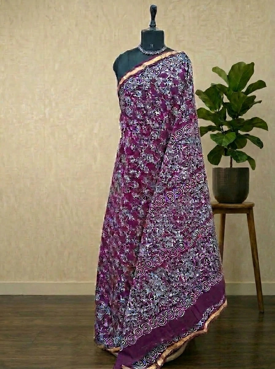 Wine Mulmul Zari Cotton Saree