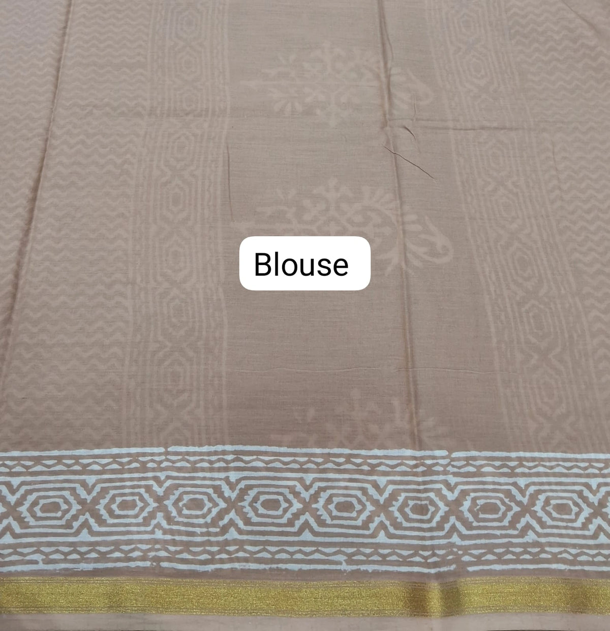 Beige Mulmul Zari Cotton Saree blouse