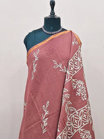 Chocolate Brown Mulmul Zari Cotton Saree 1